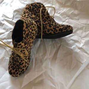 Leopard wedge booties